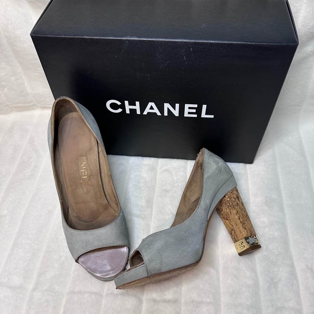 Chanel Gray Peep-Toe Women's Shoes